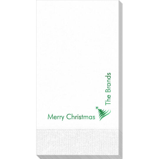 Corner Text with Artistic Christmas Tree Guest Towels